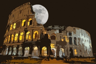 Colosseo cartoon with the moon...